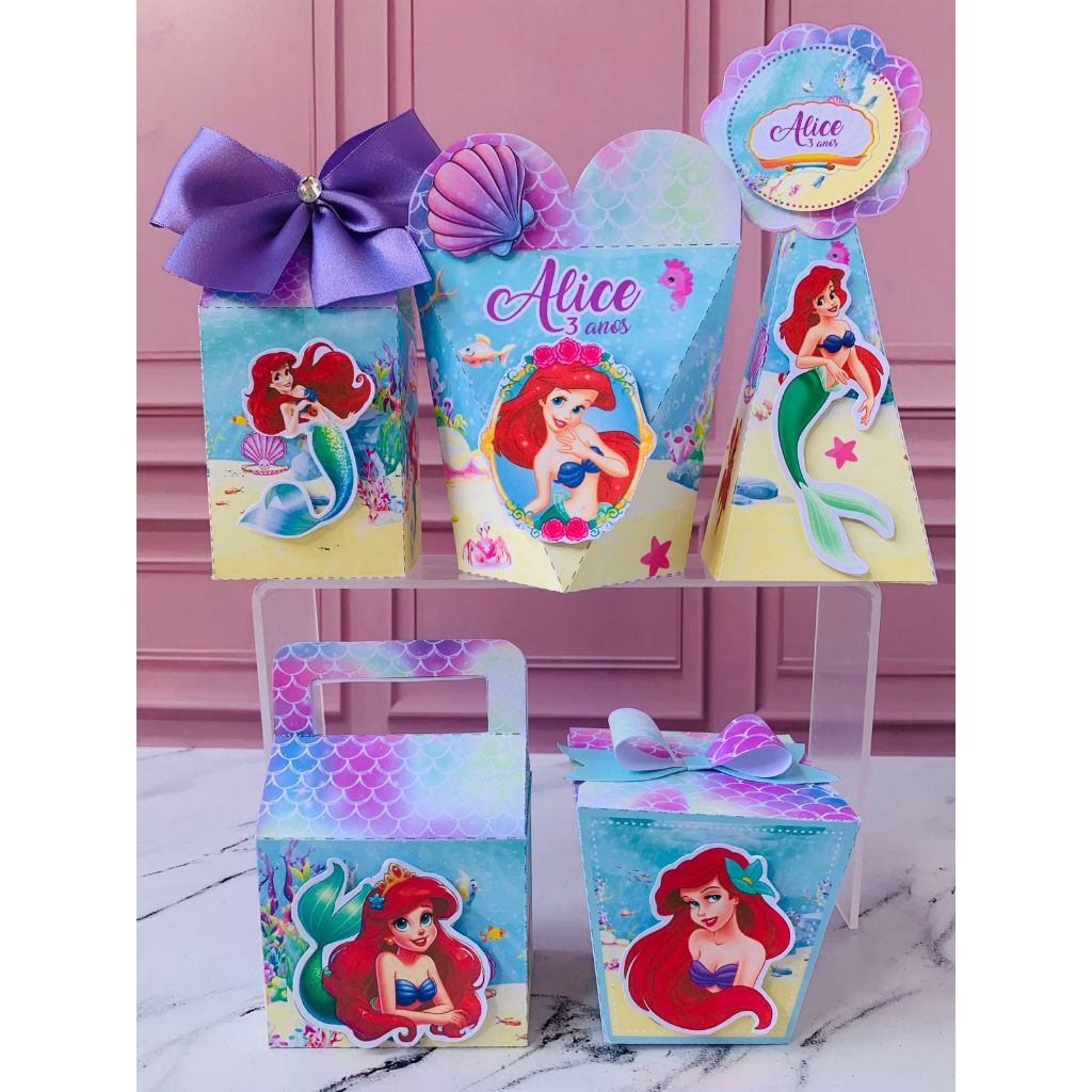 Kit Semimontado Ariel Personalizado Festa Infantil Caixinhas Lembrancinhas
