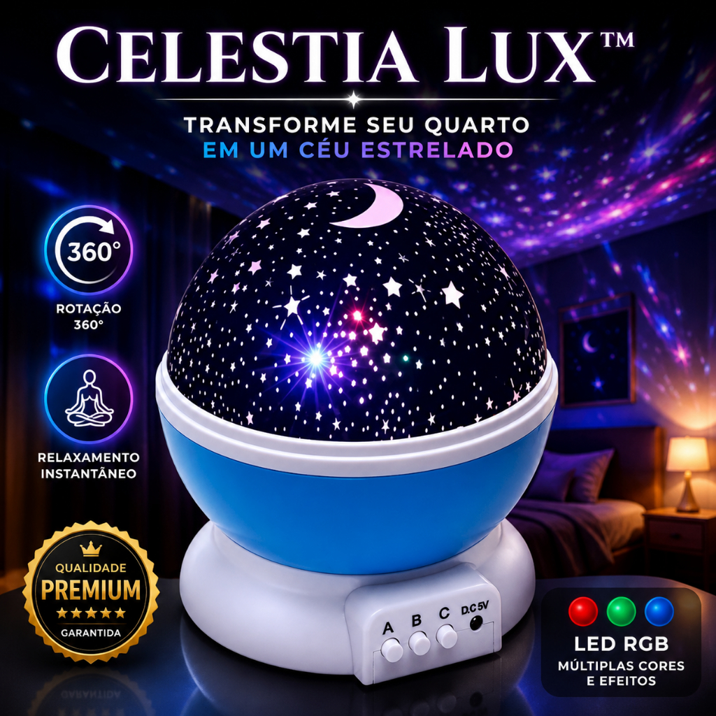 Imagem Luminária Galáxia Projetor Estrelas LED RGB 360° Celestia Lux™ Luz Noturna Rotativa Decorativa Quarto Relaxante