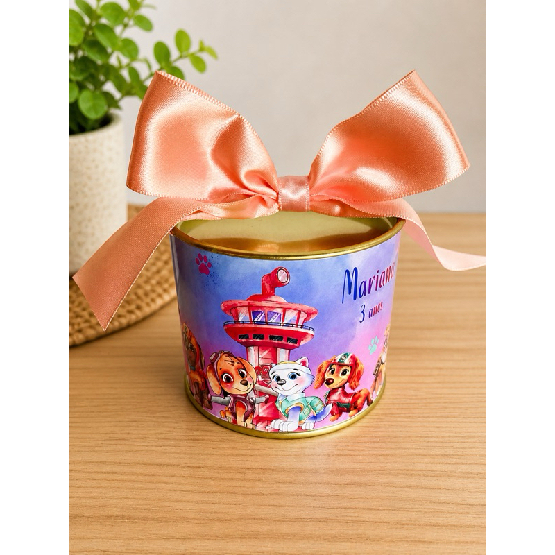 Tubo Lata Personalizado 9x7,5 cm Patrulha Canina | Lembrancinha Infantil Aniversário, Maternidade e Casamento