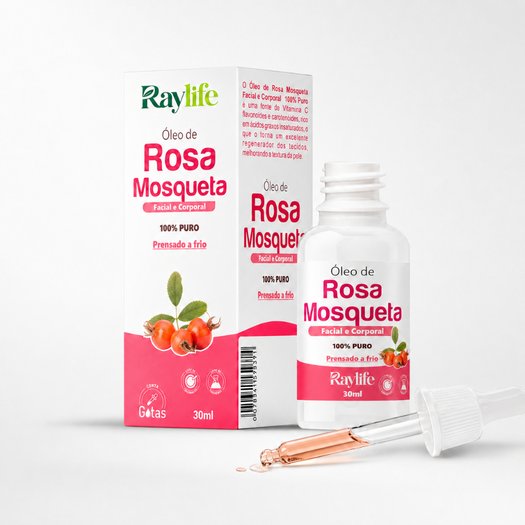 Óleo de Rosa Mosqueta Raylife Rubiginosa 100% Puro 30ml , Hidrata e Clareia Pele Bellaphytus