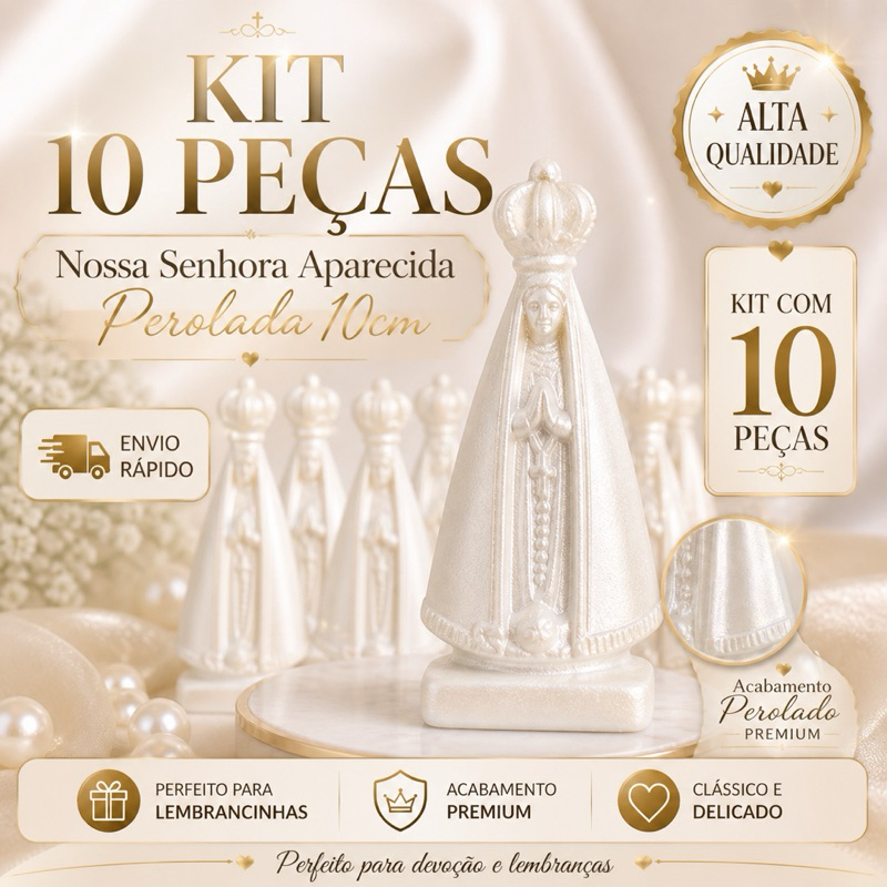 Kit Com 10 Nossa Senhora Aparecida 10cm Perolada, Lembrancinha de Casamento e Batizado