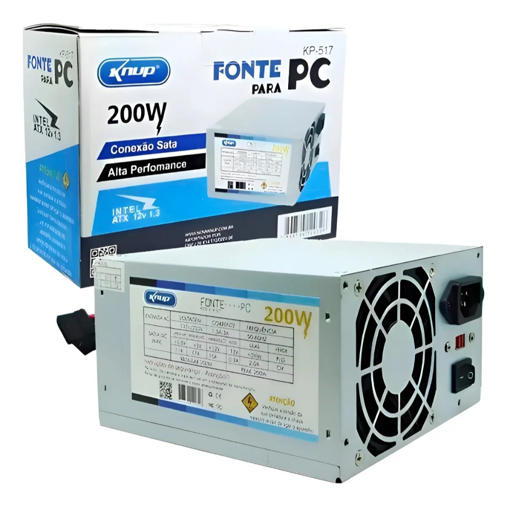Fonte Para PC Computador  Kp-517 Atx 200w Sata 24 Pinos Com Cabo De Alimentação Novo