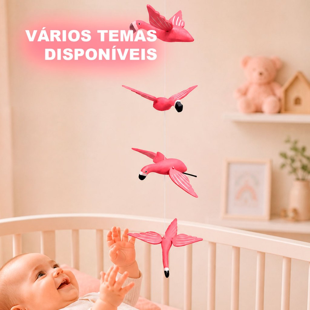 Móbile Infantil de Pássaros Madeira e MDF Decoração Quarto Bebê Colorido