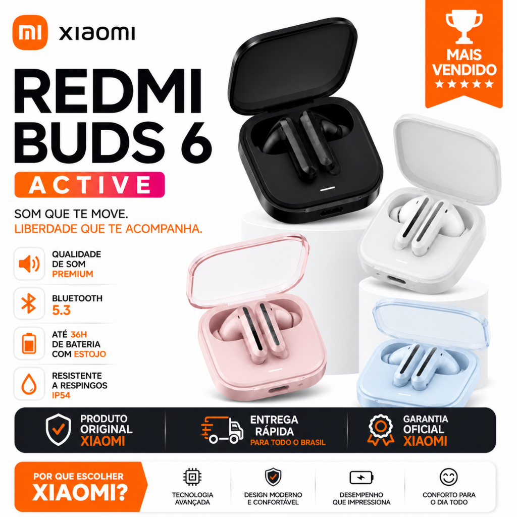 Fone de Ouvido Bluetooth Redmi Buds 6 Active