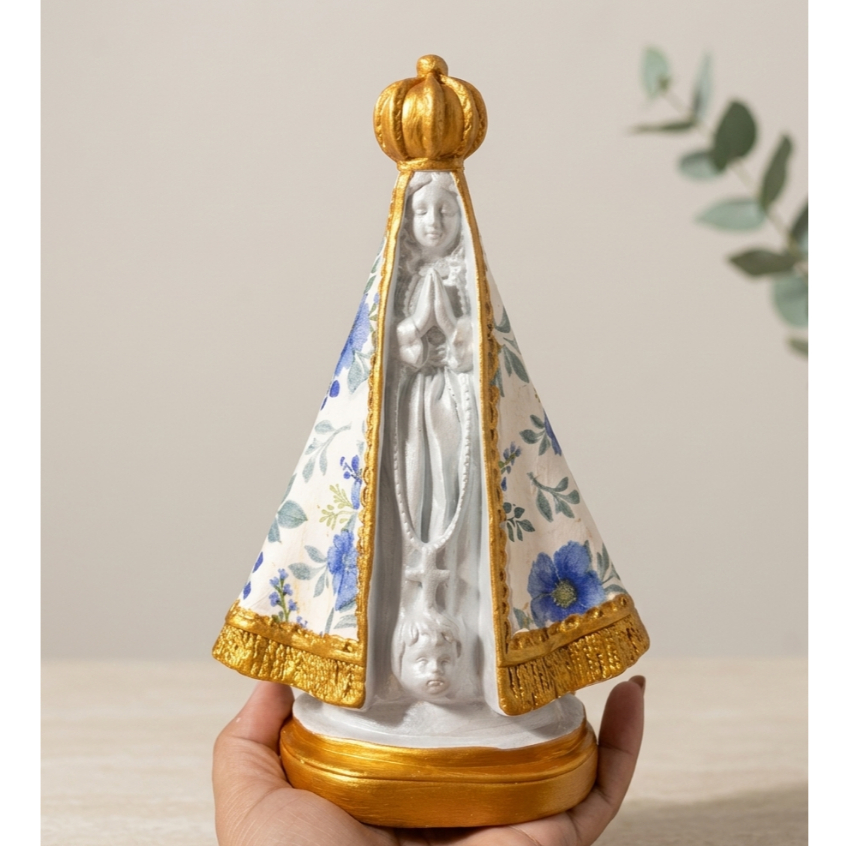 IMAGEM NOSSA SENHORA APARECIDA ARTESANAL DECORADA À MÃO | DECORAÇÃO RELIGIOSA LUXO ORATÓRIO CATÓLICO PRESENTE DIA DAS MÃ