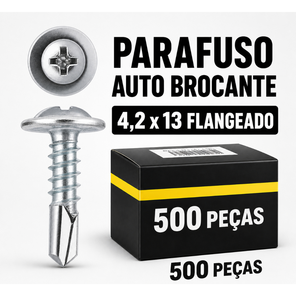 Parafuso Auto Brocante Serrilhado 4,2x13 Flangeado Kit 100 200 500 Peças Phillips Zincado Forro PVC Metal