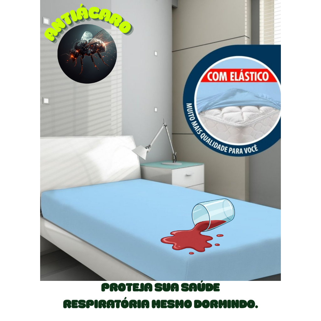 Capa Protetora Colchão Solteiro/Casal Impermeavel antiacaro Resistente Com Elástico azul/bege/branco