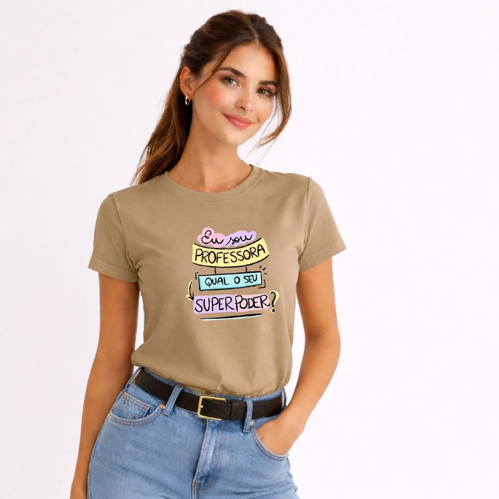 Camiseta Feminina 100% Algodão Baby Look Pedagogia Eu Sou Professora Qual Seu Super Poder
