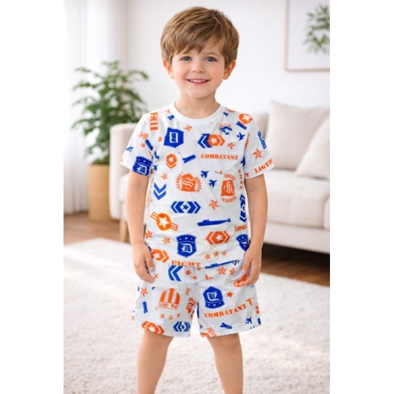 Kit de 2 Conjuntos Infantil Masculinos,2 Camisetas + 2 Shorts Estampado Estilo Moderno Tam 2 a 3 Anos Confortável e Leve