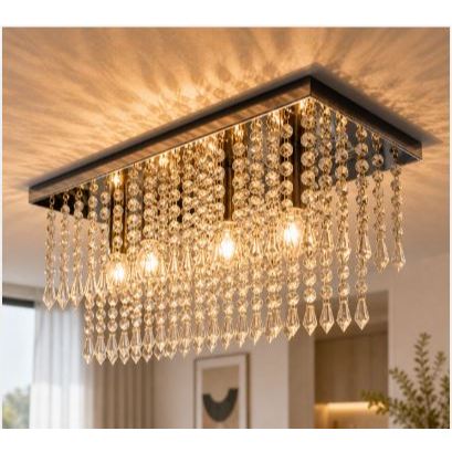 Lustre de Cristal Retangular Luxo para Sala – Acrílico Inox Espelhado Moderno Elegante
