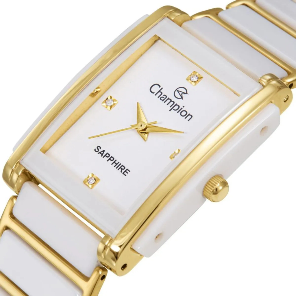Relógio Feminino Ceramica Branco Champion Luxo Safira Original CA21857H