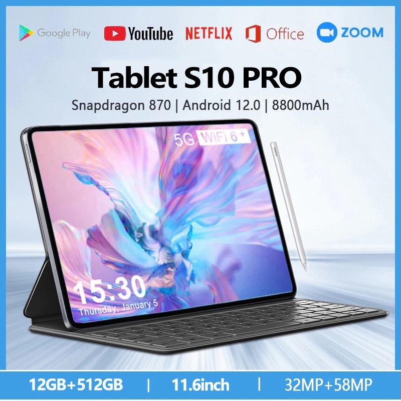 Tablet S10 PRO 11,6 polegadas12GB+512 GB 5G Computador comcartao SIM duplo para entretenimento