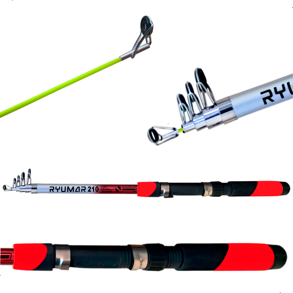 Vara De Pesca Telescópica 2,10m P/ Molinete Ryumar Summer Fibra De Vidro Leve E Resistente Pesca Iniciante Promoção