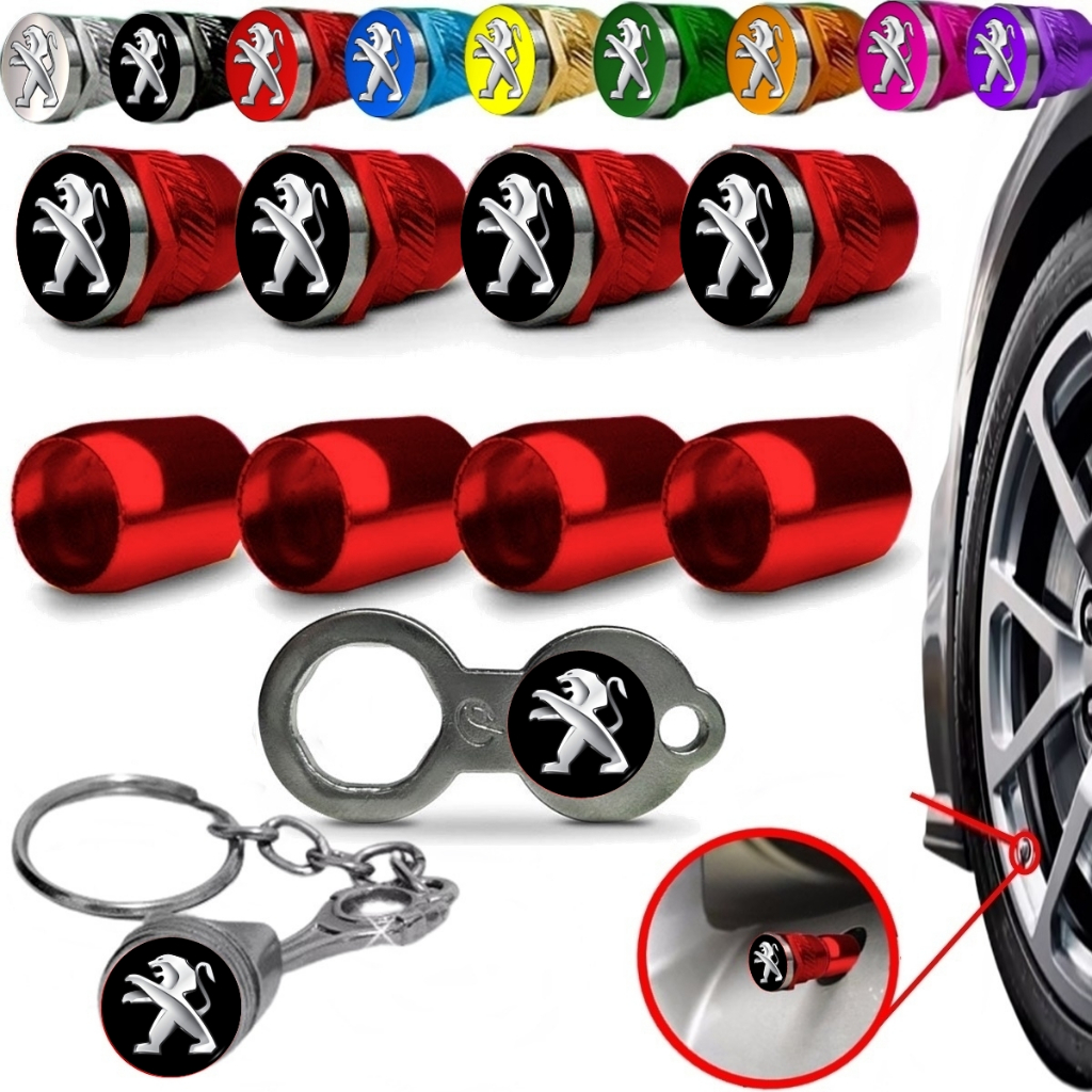 Peugeot Jogo de Bico de Pneu Antifurto Para Roda cor Vermelho Válvula Pneu Metal