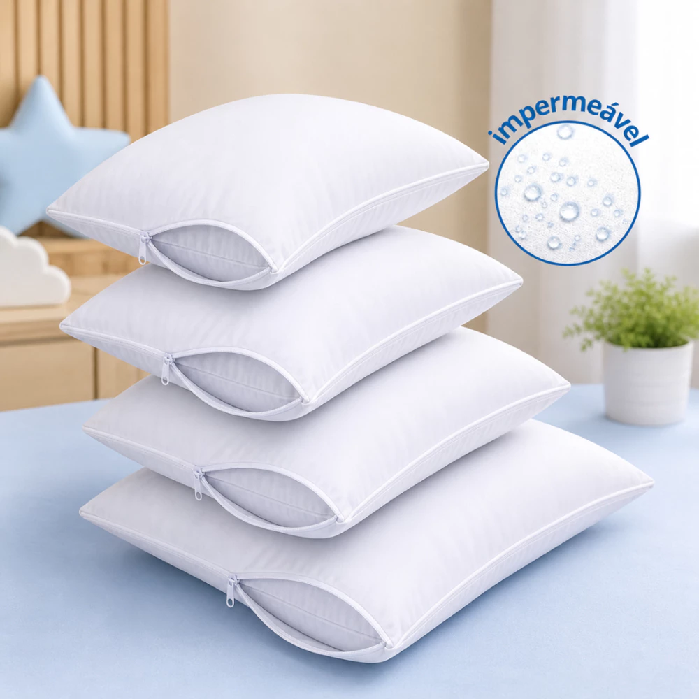 Kit 4 Capa Impermeável 100% Antialérgica Macia Com Zíper Travesseiro 50x70cm