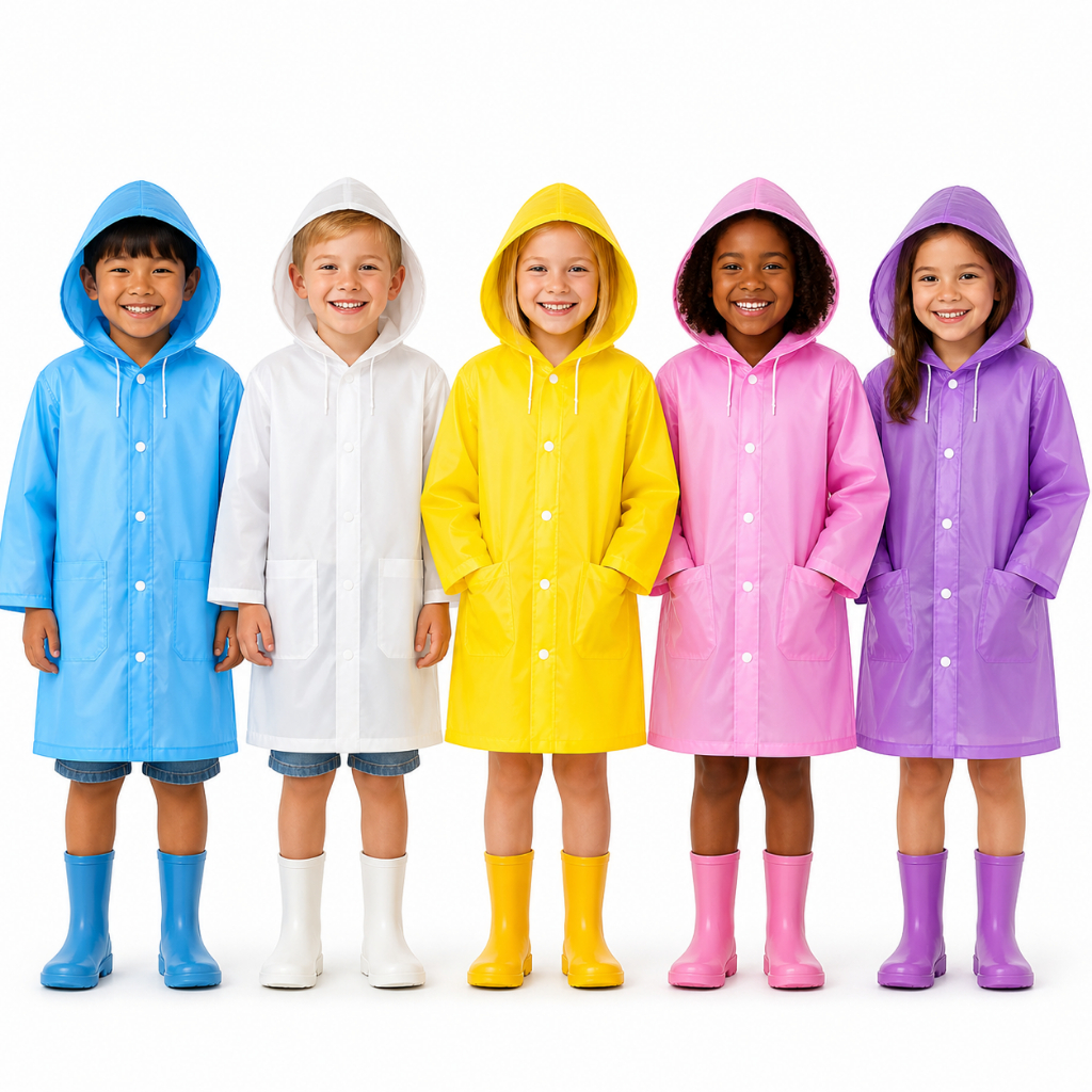 Capa De Chuva Infantil Impermeável EVA Colorida Reutilizável Com Capuz Escola Lazer Unissex