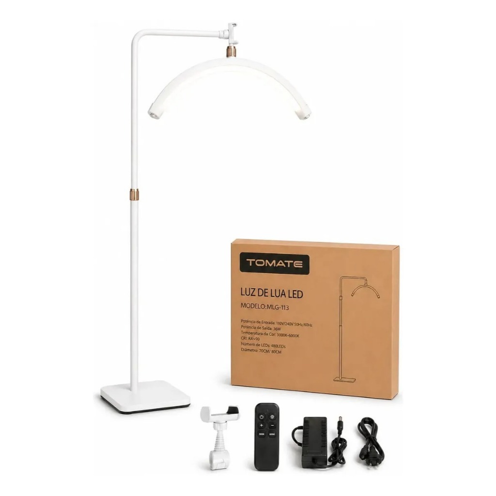 Luminária Profissional Meia Lua Branco Led Tomate Ring Light Extensão de Cilios Estética Original NF MLG-113