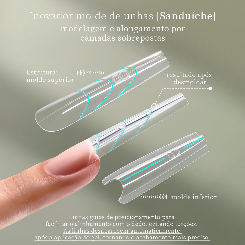 Molde Sanduíche Duplo 240un Extensão Unhas Caixão Amêndoa Formas Superior Inferior MR Nail