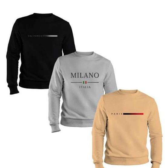 Kit 03 Blusa Moletom Masculino Gola Redonda Paris Milano Inverno Promoção