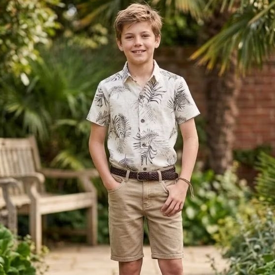 Camisa Social Estampada Floral Masculina Manga Curta Infantil Juvenil Alfa 1581 Verão