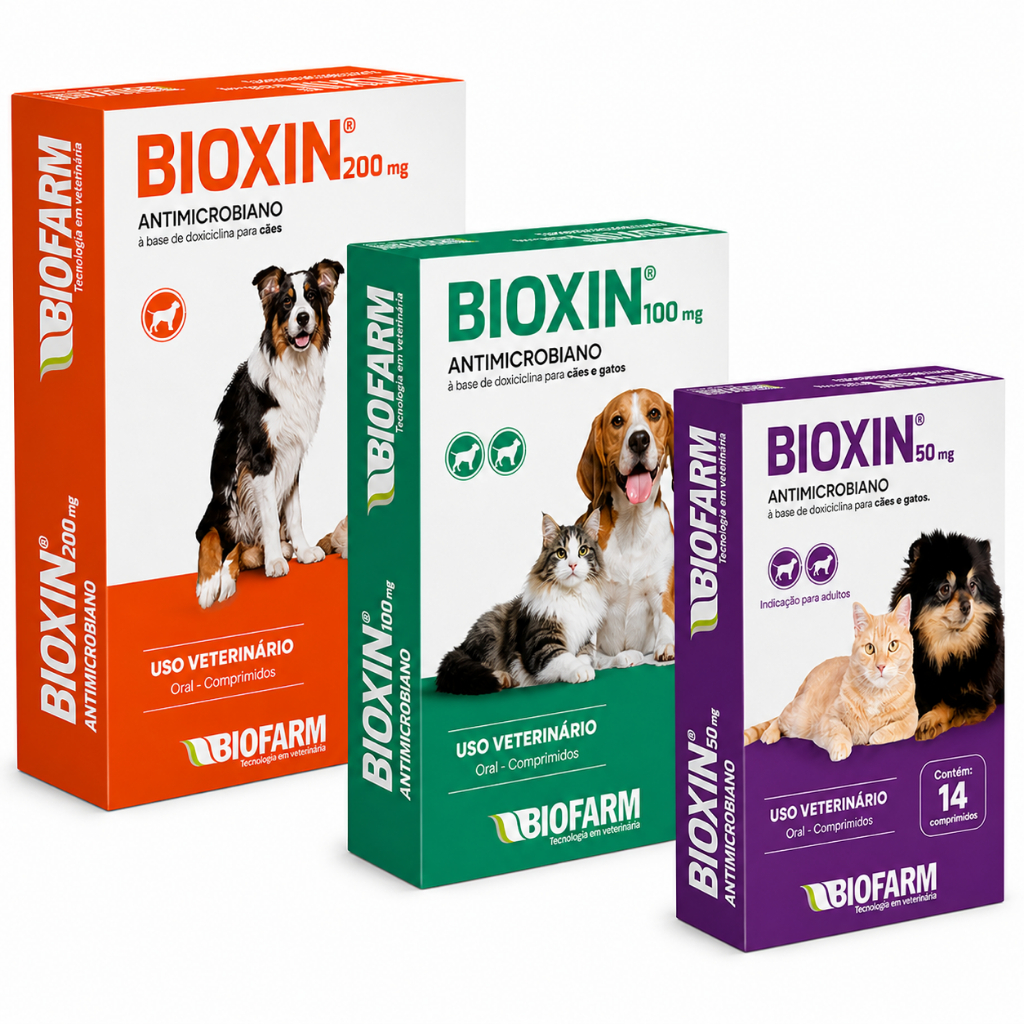 Bioxin Doxiciclina Antibiótico 50mg 100mg 200mg para Cães e Gatos Antimicrobiano Infecções - 14 Comp