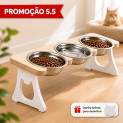 COMEDOURO EM INOX TRIPLO PARA GATOS OU CACHORROS PEQUENOS