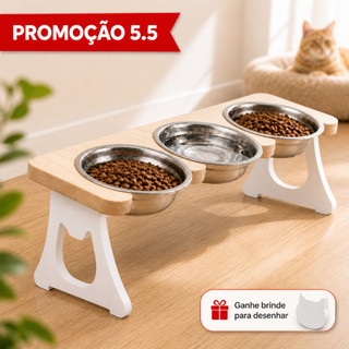 COMEDOURO EM INOX TRIPLO PARA GATOS OU CACHORROS PEQUENOS