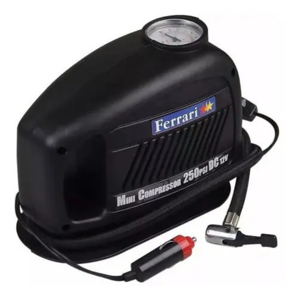 Compressor De Ar Elétrico Automotivo Ferrari Moto 12v 120w Manômetro Sem Óleo Portátil