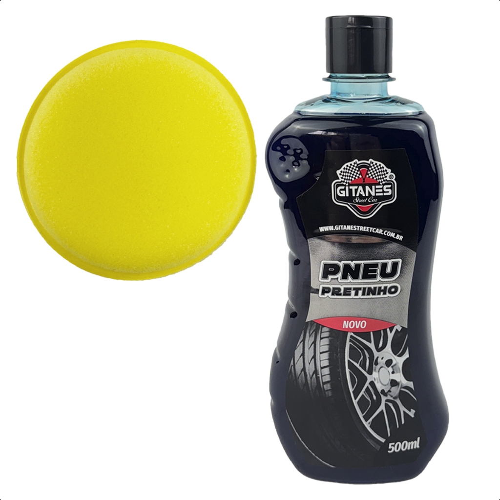 Pneu Pretinho 500ml + Aplicador de Espuma Cera Limpa Protege e Da Brilho Gitanes
