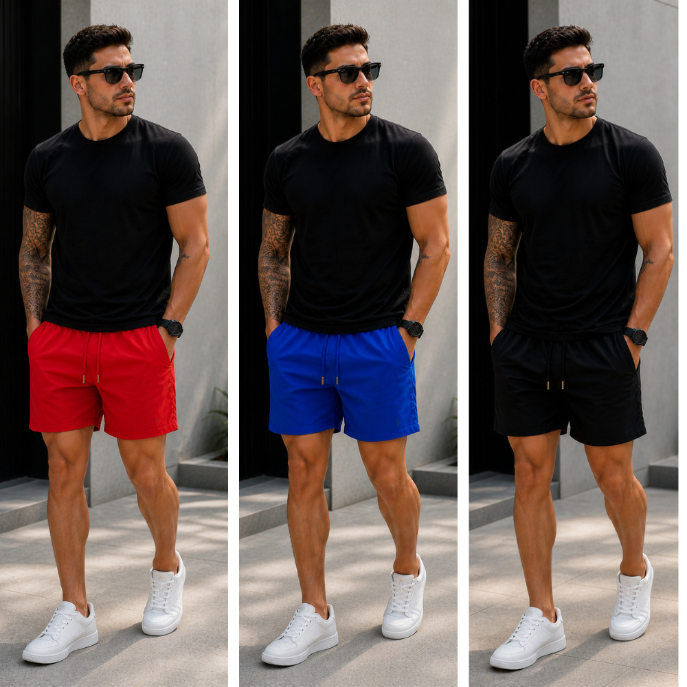 Kit 3 Bermuda Masculina Original Dason Shorts Tactel com Elastano Liso Praia Casual Mauricinho