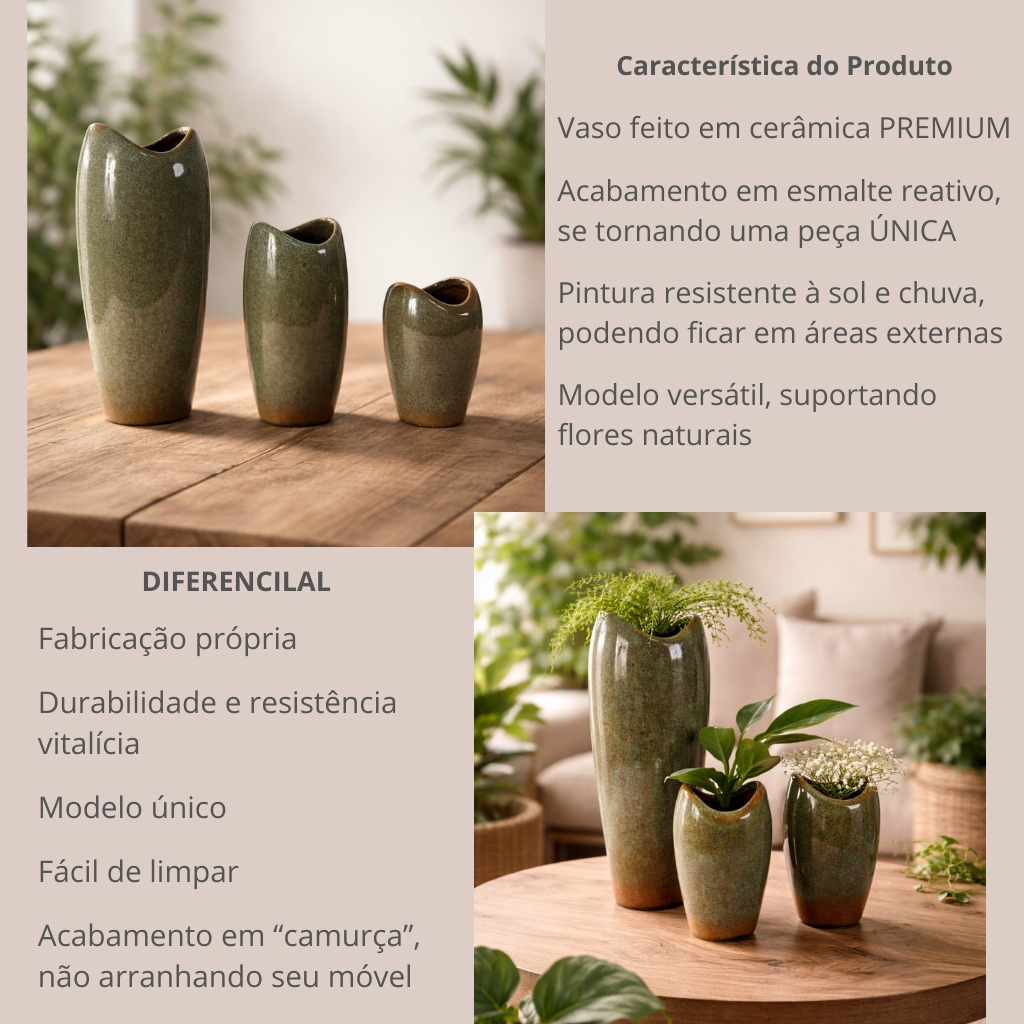 Vaso Individual G De Cerâmica Decorativo Cerâmica Premium Moderno Luxo Decoração Sala Jardim Varanda — imagem 2 de 2