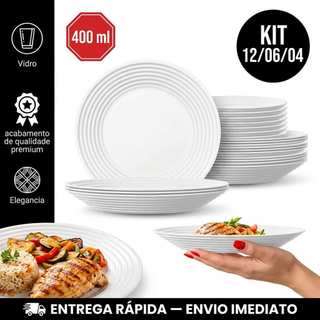 Kit 4/6/12 Peças Pratos Opaline Branco Duralex Saturno Fundo Gourmet Jantar e Almoço  Resistente