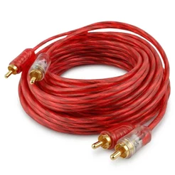 Cabo RCA 5 Metros Dupla Blindagem 4mm Injetado Vermelho Som Automotivo Alta Qualidade