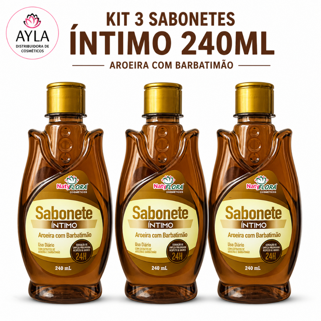 Kit 3 Sabonetes Íntimos Aroeira com Barbatimão 240ml Hipoalergênico Proteção 24h