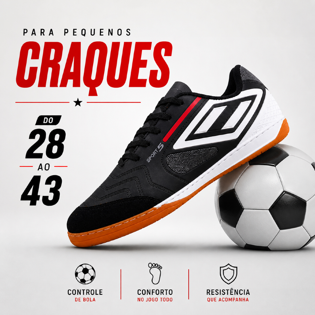Chuteira Futsal Salão Profissional Quadra Colada Costurada Masculina Feminina Infantil Adulto