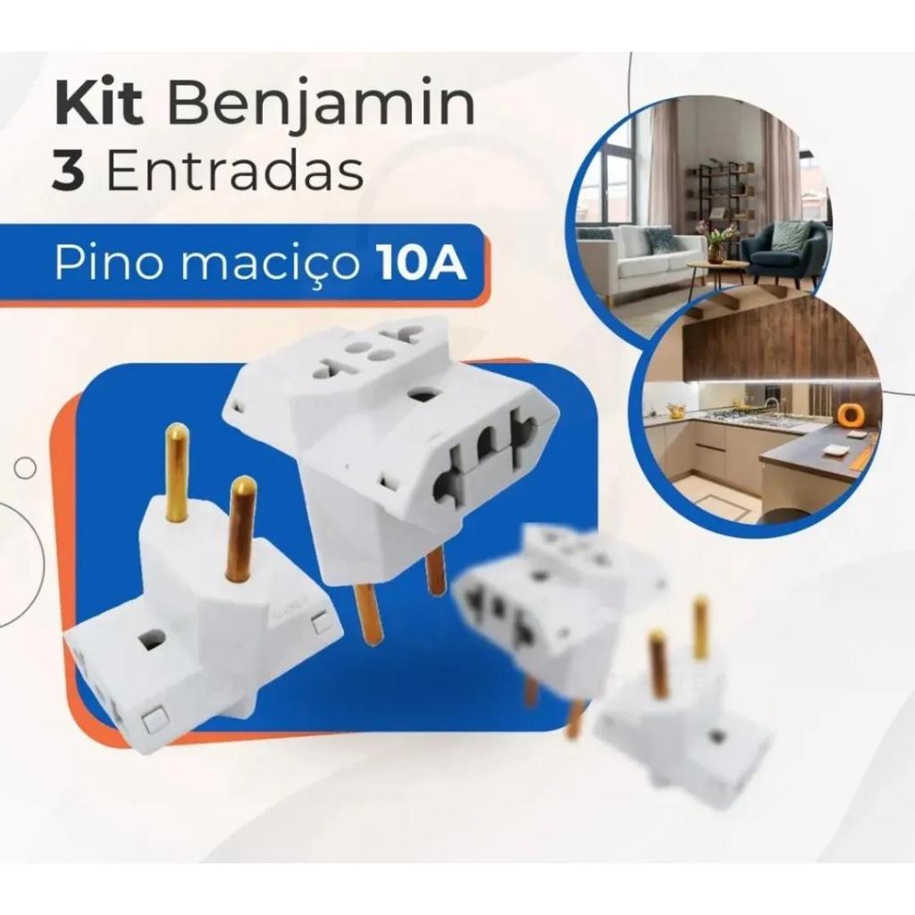 KIT 10 Adaptadores Plug Tomada Benjamin T - Plug Universal, Alta Qualidade, Compatível com Novo Padrão