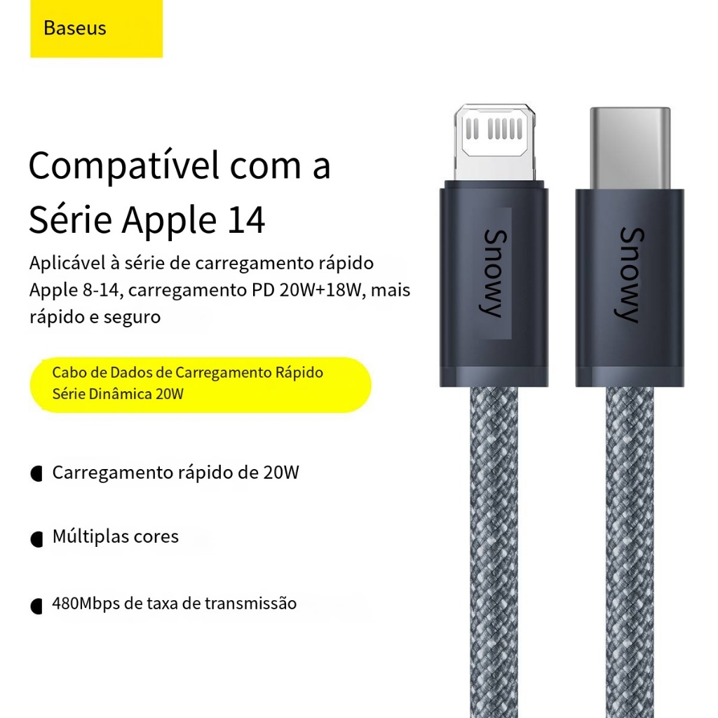 Cabo Turbo Baseus P/ iPhone Usb-c P/ Lightning 20w 2m 6 7 8 9 X XR 11 12 13 14 Pro Max Plus · foto 2