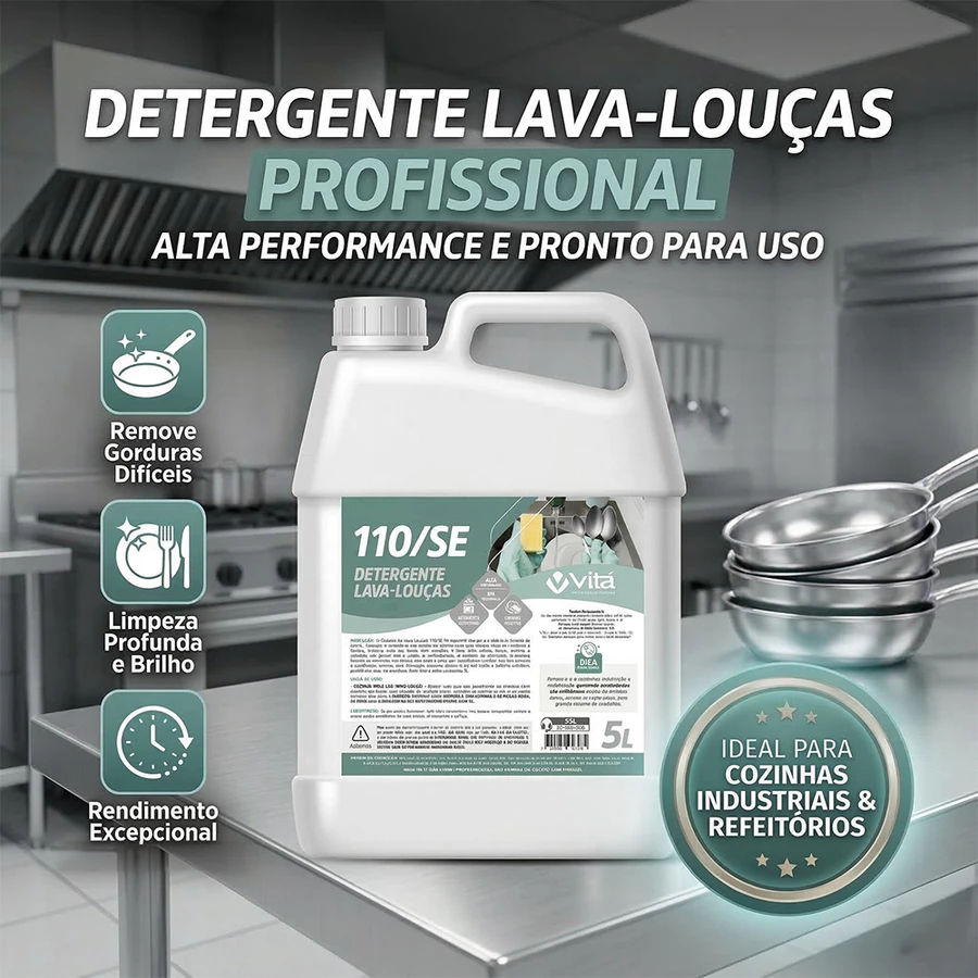 Detergente Lava Louças Profissional 5 Litros Pronto Uso Cozinha Copos Pratos E Talheres Certificado ANVISA