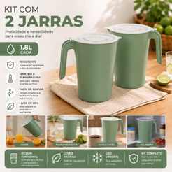 Kit 2 Jarras 1,8L Com Tampa | Ideal Para Sucos Água Chá e Geladeira