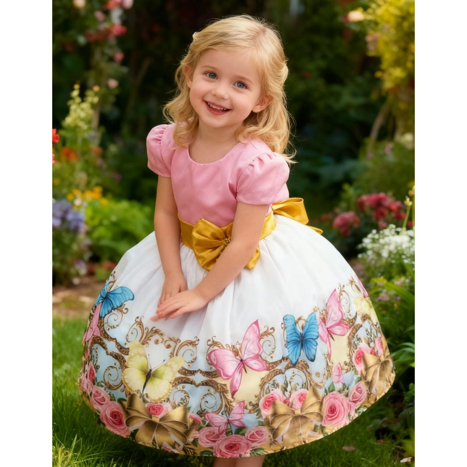 VESTIDO INFANTIL FESTA CASAMENTO BATISMO BORBOLETAS FLORAL JARDIM ENCANTADO