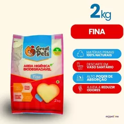 Areia Great Pets para Gatos Biodegradável Fina - 2 Kg