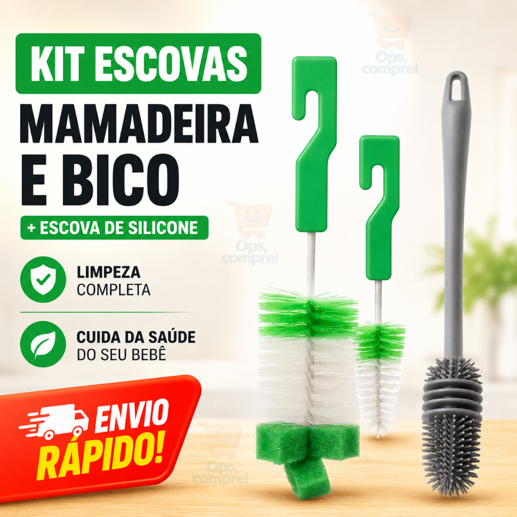 Kit Escovas de Mamadeira Bico e Silicone para Garrafa Copo Limpeza Casa