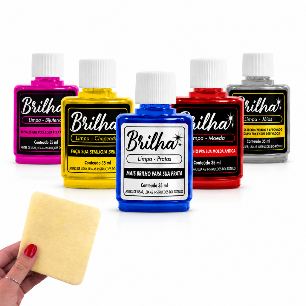 Kit Limpa Pratas, Folheado, Ouro, Moeda Antiga, Biju Brilha Original 35ml Flanela Mágica Tira Mancha