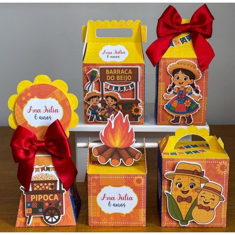 Kit Caixinhas Personalizadas Festa Junina Menina/SEMI MONTADAS/Lembrancinhas Para Aniversário Festa Junina Menina