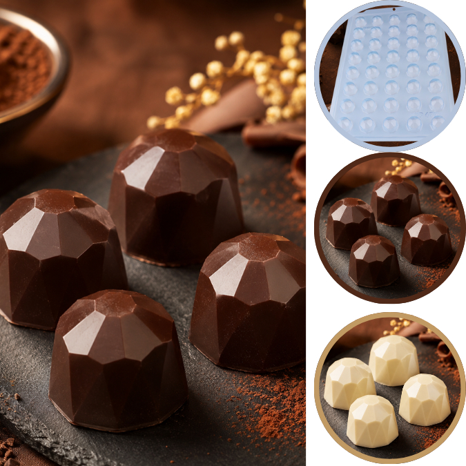 1~5 Forma BWB Simples Semiprofissional,  Doces Finos Chocolates Cód. 3553 - SP Bombom Diamante (CHOCO)