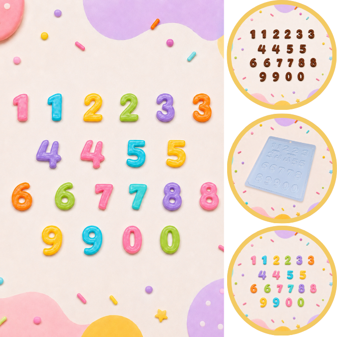 1~10 Forma Simples Números 380-(E5) em Acetato BWB Para Bombom e Doces de Chocolate e Confeitaria Páscoa. (CHOCO)