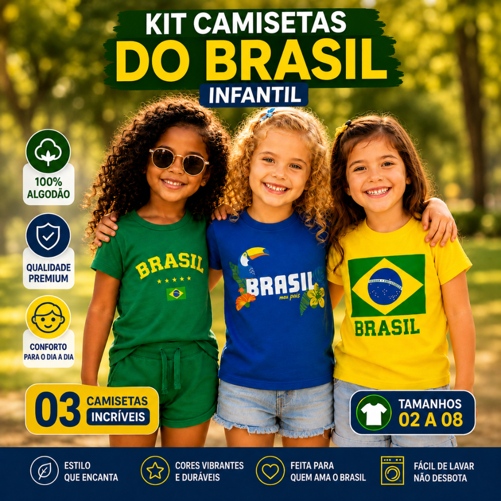 Kit 02 Camisa do Brasil Infantil Blusinha da Copa Camiseta para Criança