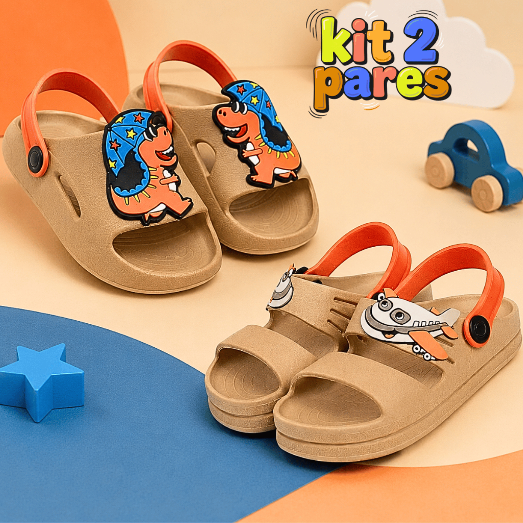 Kit 2 Pares Sandália Papete Infantil Menino Leve e Confortável
