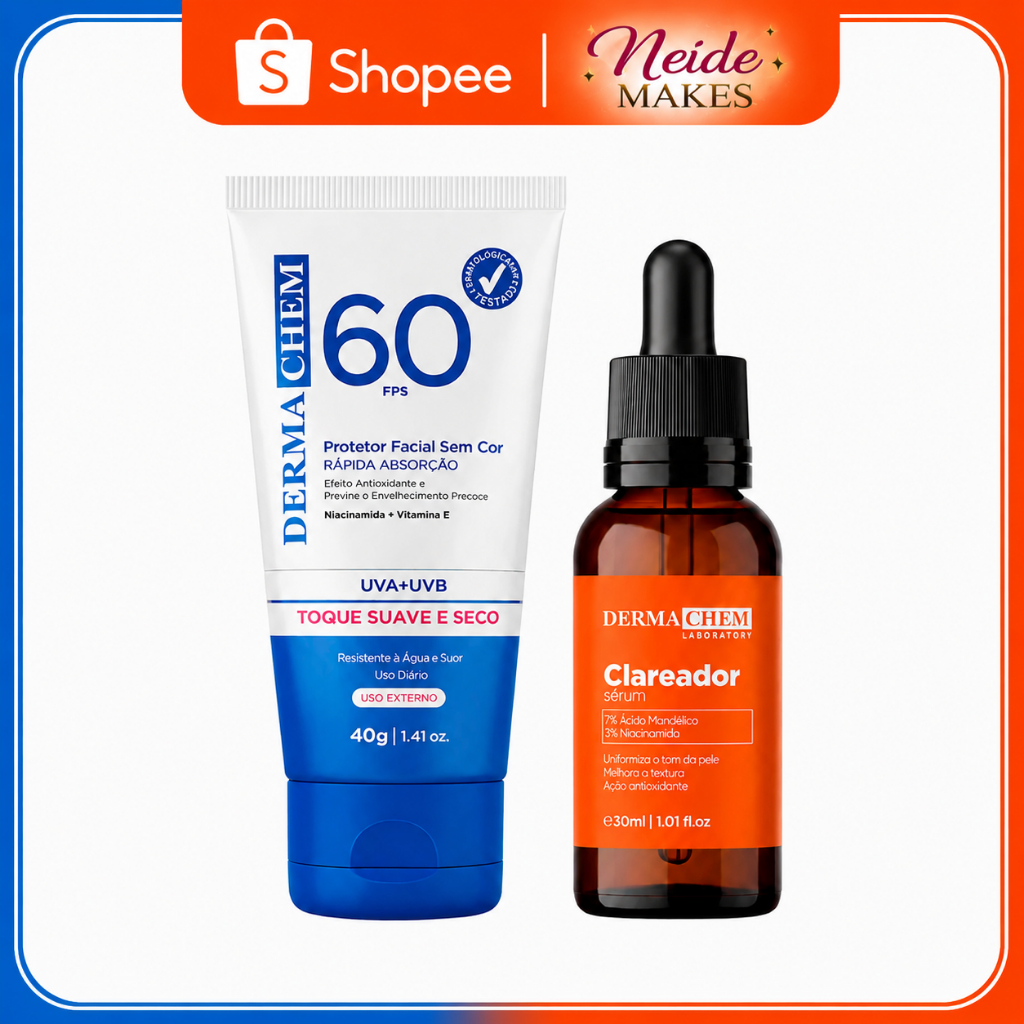 Kit Protetor Solar F60 + Sérum Clareador Peptídeos Rosa Mosqueta Efeito Secativo Dermachem
