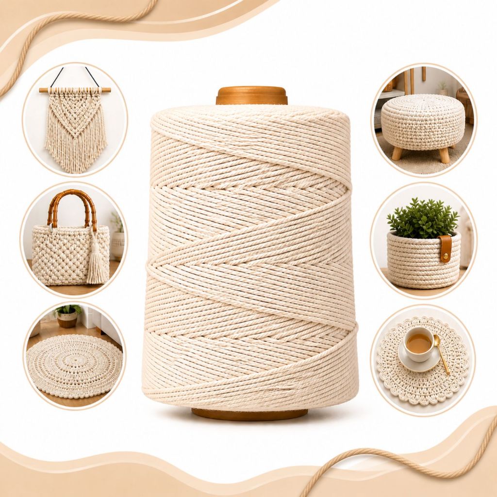 Barbante 6 Fios 610m Algodão Cru Natural Para Crochê Artesanato Fio Resistente Profissional